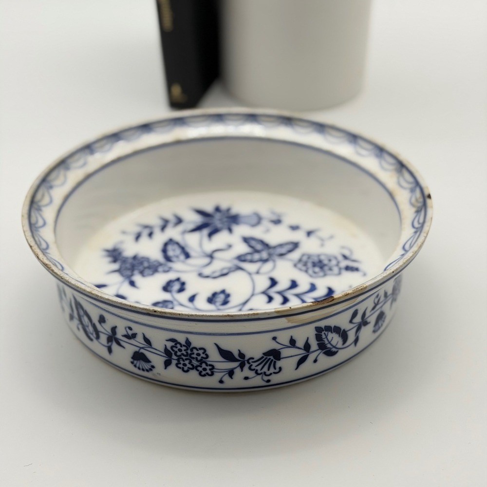 Antique German Blue Onion Ceramic Baking Dish Bowl 9518/2 Blue and White Floral